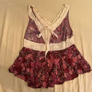 Free People Purple and Pink Floral Tank Top
